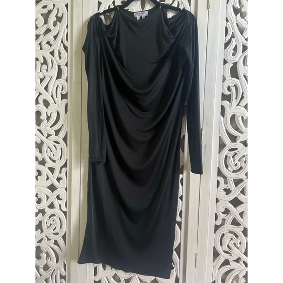 Women's VINTAGE Yves Saint Laurent Black Long Sleeve Dress US 6 Gold Accents